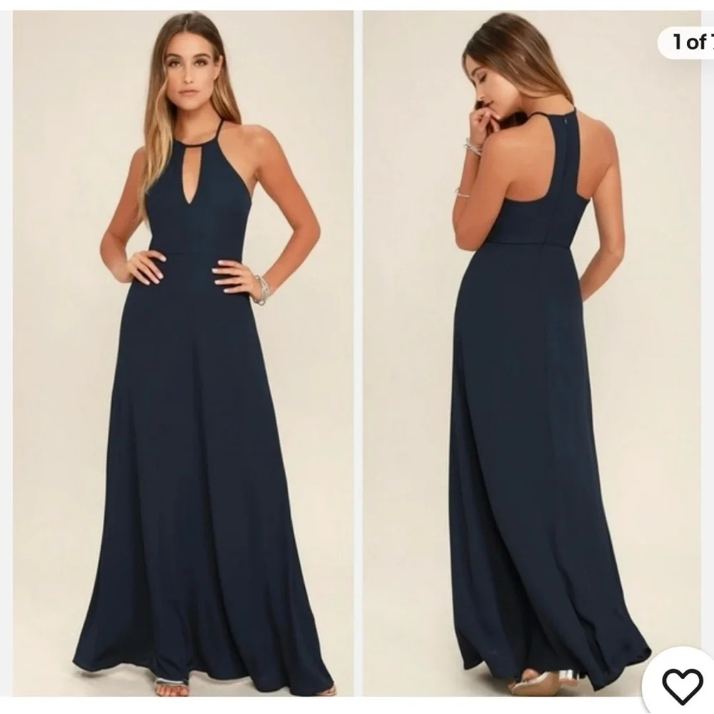 Lulus Beauty and Grace Keyhole Front Navy Blue Maxi Dress - Picture 2 of 7